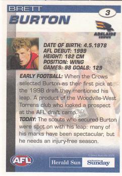2005 Select Herald Sun AFL #3 Brett Burton Back